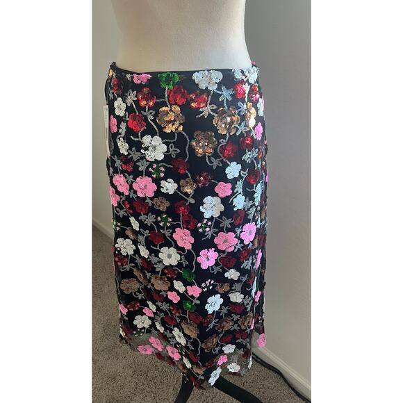 Evolutionary Multicolor Floral and Black Sequin and Mesh Side Zip Up Skirt Sz L - Picture 5 of 12